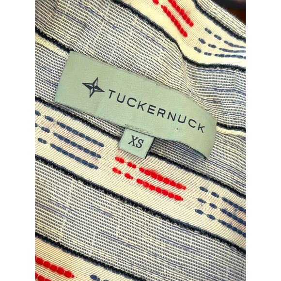 Tuckernuck Ikat Stripe Megan Shift Dress White Red Blue V-Neck Collar Mini XS - Picture 8 of 12